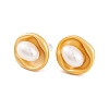Flat Round Brass & Freshwater Pearl Stud Earrings for Women EJEW-G391-04MG-2