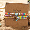 3Pcs Glass Seed Bead & Resin & Brass Braided Bead Bracelets LW3639-4-3
