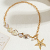 Bohemian Ocean Starfish Alloy Pendant Natural Shell Beaded Iron Chain Necklaces for Women WG4CCD0-01-2