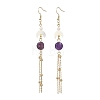 Natural Amethyst Round with Moon Dangle Earrings EJEW-JE06813-02-3
