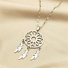 Woven Net/Web with Feather 304 Stainless Steel Pendant Necklaces for Women NJEW-G087-02P-1