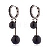 Black Cubic Zirconia Double Ball Dangle Hoop Earrings JE1026A-1