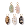 Natural Mixed Stone Copper Wire Wrapped Pointed Pendants PALLOY-JF02677-01-1