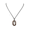 Acrylic Oval & Brass Triangle Pendant Black Waxed Polyester Cord Necklaces NJEW-JN05677-1