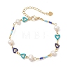 Handmade Brass Enamel Heart Link Chain Bracelets for Women BJEW-JB14048-3