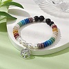 Disc 7-Color Natural Lava Rock & 8mm Round Shell Pearl Beaded Stretch Bracelets BJEW-JB10329-02-2