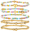 Summer Stainless Steel Heart Alphabet Colorful Glass Seed Beaded Stretch Bracelet Sets JV8929-26-1