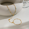 Synthetic Turquoise Round Tassel 304 Stainless Steel Heart Hand Chain Ring Bracelets for Women NM6951-2