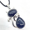 Synthetic Blue Goldstone Alloy Cat Shape Pendant Necklaces KJ2639-14-1