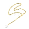 Adjustable Natural Baroque Keshi Pearl Teardrop Pendant Brass Lariat Necklaces NJEW-JN06205-3
