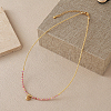 Stainless Steel Heart Pendant Faceted Round Natural Strawberry Quartz with Miyuki Beaded Necklaces LS-UF0843-8-1