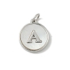 Brass Pave Natural Shell Flat Round with Letter Charms KK-Z115-13P-A-1