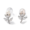 Natural Pearl and Cubic Zirconia Stud Earrings for Women EJEW-C083-05P-2