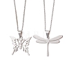 2Pcs 2 Styles 201 Stainless Steel Butterfly & Dragonfly Pendant 304 Stainless Steel Pea Chain Necklaces for Women NJEW-JN05998-2