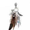 Bohemian Woven Net/Web with Feather Alloy Pendant Decorations with Howlite Bullet Charm and Plane Charms BOHO-PW0001-067B-1