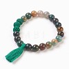 Natural Indian Agate and Lava Rock Beads Stretch Charm Bracelets X-BJEW-JB03728-04-1