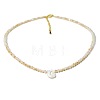 Natural White Shell Letter Faceted Glass Beaded Necklaces with 304 Stainless Steel End Chains SS7282-6-1