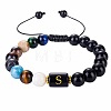 10MM Natural Black Obsidian Alphabet Beaded Braided Bracelets LS-TO2319-19-1