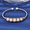 Brass Wire Wrapped Natural Pearl Open Cuff Bangles for Women BJEW-D453-03G-2