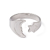 Non-Tarnish 304 Stainless Steel Moon & Star Open Cuff Ring for Women RJEW-C045-19P-2