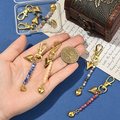 6Pcs Natural Gemstone & Alloy Pendant Decorations HJEW-YW00329-1