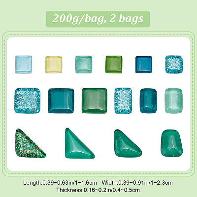 Green Series Glass Mosaic Cabochons GLAA-WH0032-10A-1