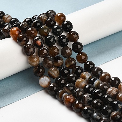 Natural Striped Agate/Banded Agate Beads Strands G-A246-8mm-11-1