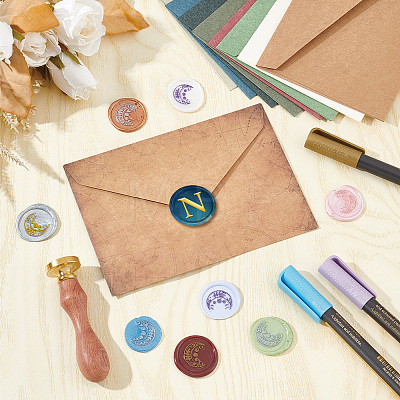 Brass Wax Seal Stamp with Wood Handle AJEW-WH0412-0309-1