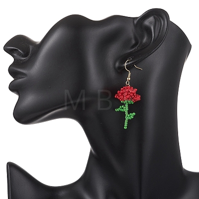 Flower Handmade Glass Seed Beads Dangle Earrings EJEW-MZ00684-01-1