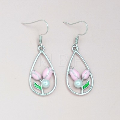 Alloy Enamel Teardrop & Tulip Dangle Earrings WG1F9CE-01-1