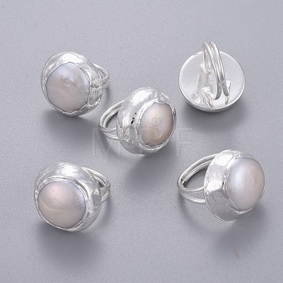 Natural Pearl Adjustable Rings RJEW-E161-01-1