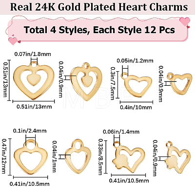 Beebeecraft 48Pcs 4 Style 201 Stainless Steel Charms STAS-BBC0003-14-1