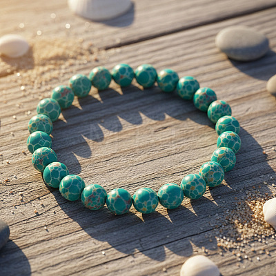 Crackle Synthetic Imperial Stone Round Beaded Stretch Bracelets for Women IQ5974-1