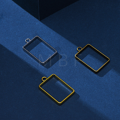 Rack Plating Alloy Rectangle Open Back Bezel Pendants PALLOY-CJ0001-29-FF-1