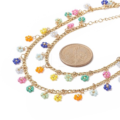 Glass Braided Flower Charm Bracelet & Necklace SJEW-JS01273-1