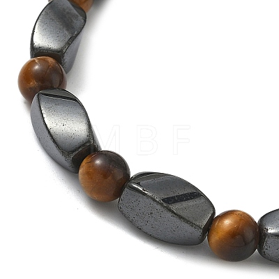 Round Natural Tiger Eye Stretch Bracelets BJEW-G072-14-1