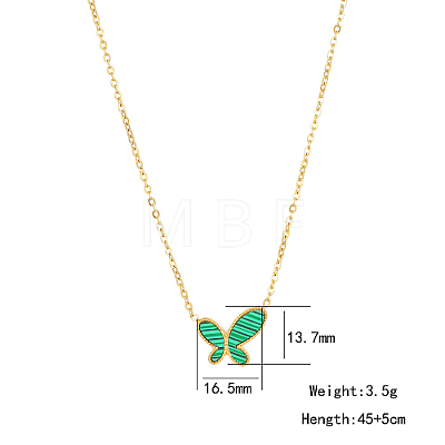 Synthetic Malachite Butterfly Pendant Necklace with Titanium Steel Chains SM4957-1-1