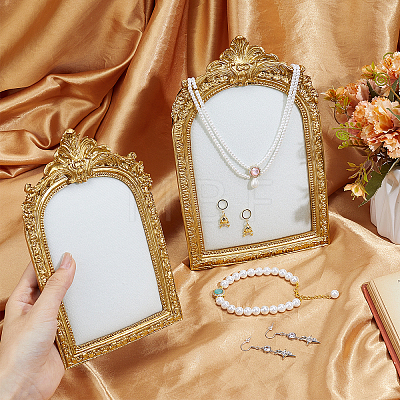 2Pcs 2 Styles Arch Shape Resin & Velvet Photo Frame Necklace Display Stands NDIS-GW0001-01-1