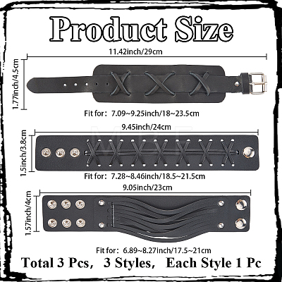 3Pcs 3 Styles Imitation Leather Cord Bracelets for Men BJEW-CL0001-54A-1