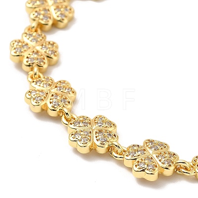 Clear Cubic Zirconia Clover Link Chain Bracelet BJEW-A132-03G-1