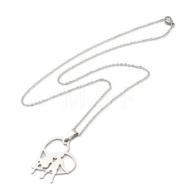 304 Stainless Steel Cable Chain Heart with Couple Pendant Necklaces for Women NJEW-U005-01P-1