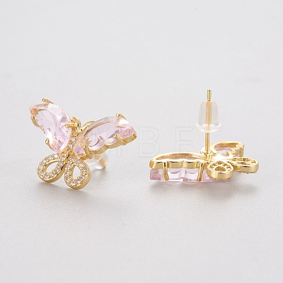Brass Micro Pave Clear Cubic Zirconia Stud Earrings EJEW-P263-A-1