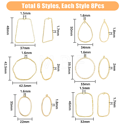 48Pcs 6 Styles Alloy Open Back Bezel Pendants FIND-DC0002-07-1