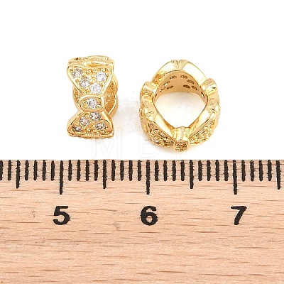 Bowknot Brass Clear Cubic Zirconia European Beads KK-B186-07G-1