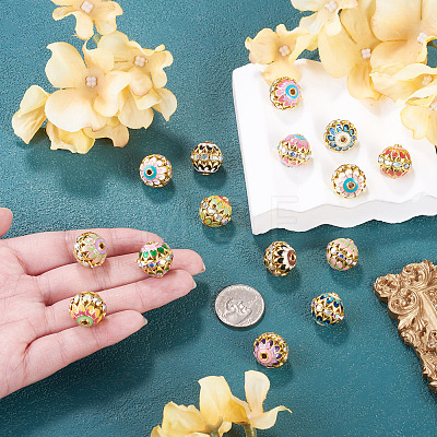 15Pcs Brass Enamel Beads KK-TA0009-20G-1