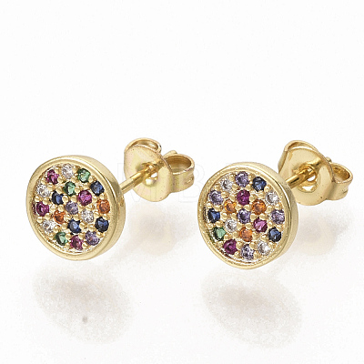 Brass Micro Pave Colorful Cubic Zirconia Stud Earrings EJEW-S208-026-1