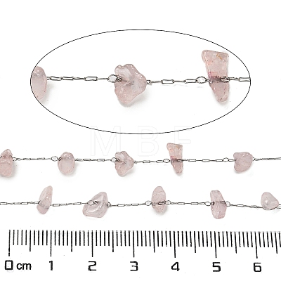 304 Stainless Steel with Natural Rose Quartz Chip Link Chains CHS-G038-09P-01-1