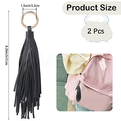 2Pcs PU Leather Tassel Pendant Keychains FIND-CL0002-41D-1