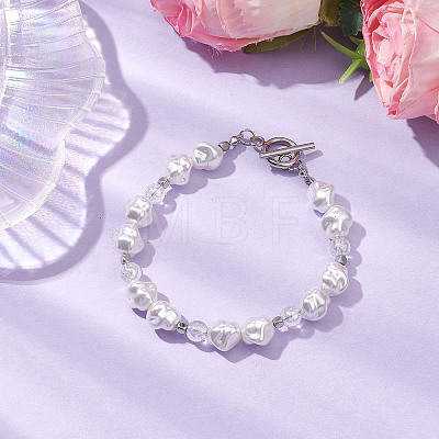 Nuggets Plastic Imitation Pearl & Glass & Synthetic Non-magnetic Hematite Beaded Bracelets for Women BJEW-JB10569-1