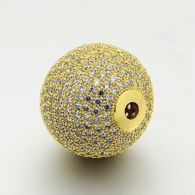 Brass Micro Pave Cubic Zirconia Round Beads ZIRC-M039-13G-RS-1